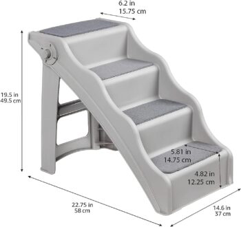 Amazon Basics Foldable Steps for Dogs and Cats, Grey, 14.6"X24.82"X19.5"