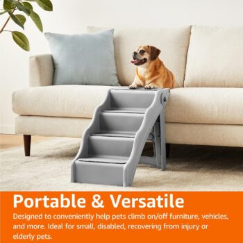 Amazon Basics Foldable Steps for Dogs and Cats, Grey, 14.6"X24.82"X19.5"