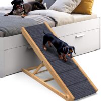 Dog Ramp for Bed Small Dog to Large Dog - Portable Ramp for Dogs, Folding Dog Ramp for All Breeds - Adjustable Wooden Dog Ramp for Couch or Sofa (Natural Wood-Grey Carpet, Small)