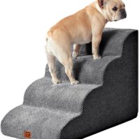 EHEYCIGA Curved Dog Stairs for High Beds 19.7" H, 4-Step Dog Steps for Small Dogs and Cats, Pet Stairs for High Bed Climbing, Non-Slip Balanced Pet Step Indoor, Grey