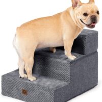 EHEYCIGA Dog Stairs for Small Dogs 13.5" H, 3-Step Dog Steps for Couch Sofa and Chair, Pet Steps for Small Dogs and Cats, Non-Slip Balanced Dog Indoor Ramp, Grey