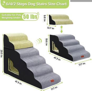 LOOBANI Dog Stairs for High Bed, 30 in Height 6 Steps Soft Foam Spliced Dog Steps for Bed, Non-Slip Sturdy Pet Stairs, Dog Ramp for Small Dog, Older Pets - Grey 6 Tiers