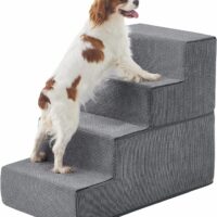 Lesure Dog Stairs for High Beds, Extra Wide Pet Stairs, 4-Steps Dog Steps for Medium/Small Dogs and Old Cats, Foldable Dog Steps with CertiPUR-US Certified Foam and Non-Slip Bottom, Grey