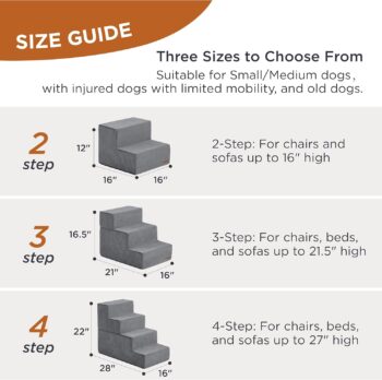 Lesure Dog Stairs for High Beds, Extra Wide Pet Stairs, 4-Steps Dog Steps for Medium/Small Dogs and Old Cats, Foldable Dog Steps with CertiPUR-US Certified Foam and Non-Slip Bottom, Grey