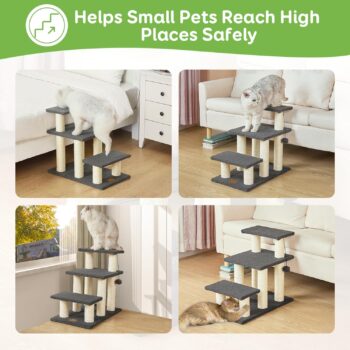 Pawque Dog Stairs & Cat Scratching Post Pet Steps for High Beds Couch, High-Strength Boards Holds up to 150 lbs for Indoor Small Cats Kittens Dogs Climbing Playing, 3 Combination Options, 3 Steps-Grey