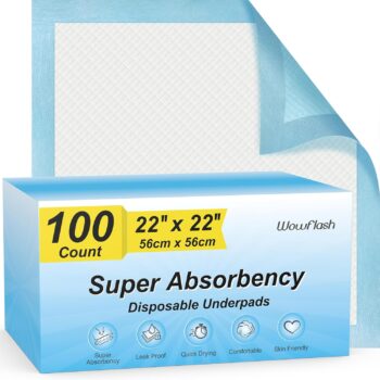 100 Count 22” x 22” Super Absorbency Disposable Underpads, Leakproof Quick Drying Disposable Pads for Baby, Puppy and Adults, Puppy Pads, Cat Pee Pads for Dogs, Potty Puppy Training Pads