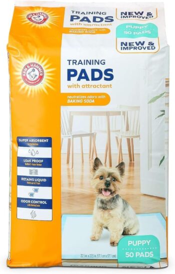 Arm & Hammer for Dogs Puppy Training Pads with Attractant | New & Improved Super Absorbent, Leak-Proof, Odor Control Quilted Puppy Pads with Baking Soda| 50 Count Wee Wee Pads