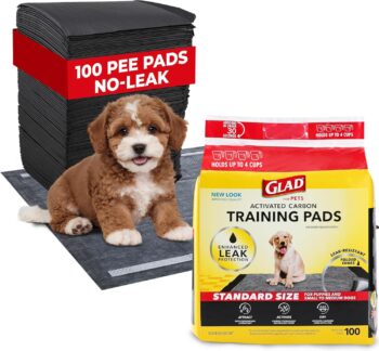 Glad for Pets Black Charcoal Puppy Pads - Super Absorbent Disposable Dog Pee Pads, Potty Training Pads, and Pet Supplies - Dog Pee Pads for Crate Training and Indoor Use 23" x 23" - 100 Count