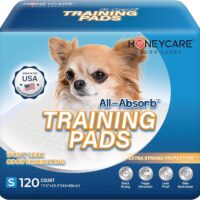 Honey Care All-Absorb, Small 17.5" x 23.5", 120 Count, Dog and Puppy Training Pads, Ultra Absorbent and Odor Eliminating, Leak-Proof 5-Layer Potty Training Pads with Quick-Dry Surface, Blue, A05